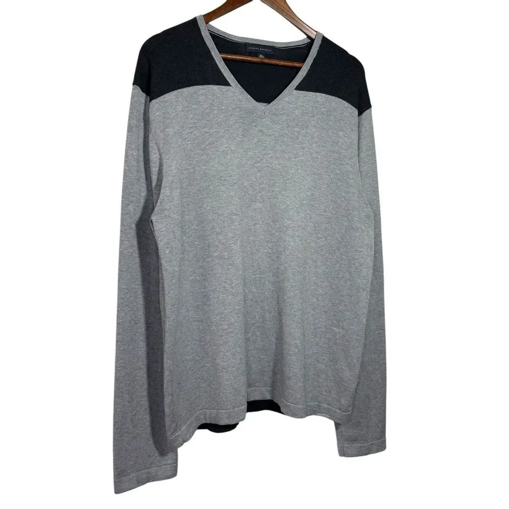 Banana Republic XL Silk Knit Sweater Color Block Y2K 08' V Neck Pullover Stretch